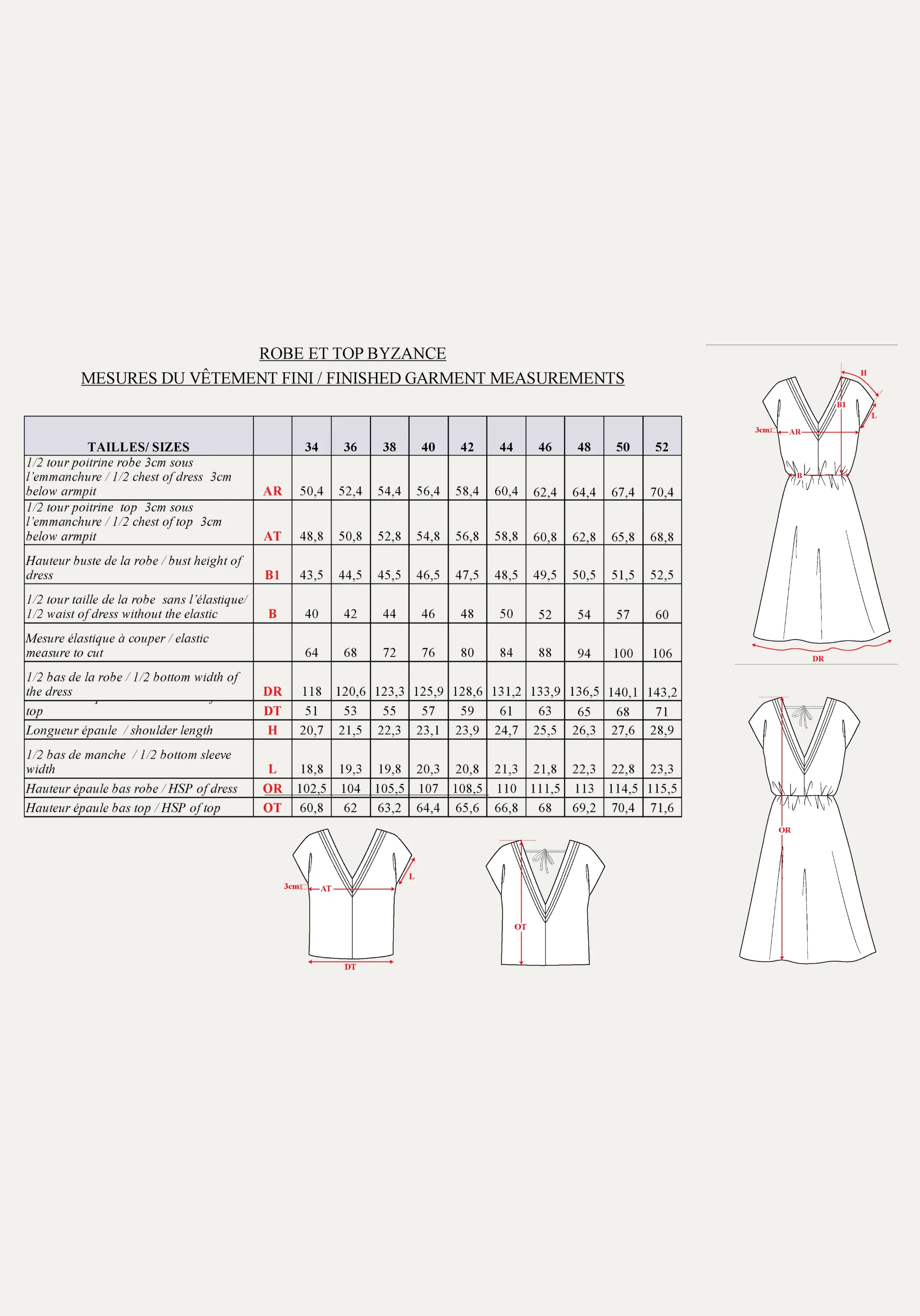 Patron couture robe, top Byzance / PDF (A4, A3, A0, US Letter) - Cadres, Calques par Taille, Vidéoprojection - Image 3
